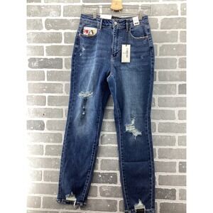 Judy Blue High Waist Boyfriend Jeans Distressed Queen of Hearts Denim 7/28